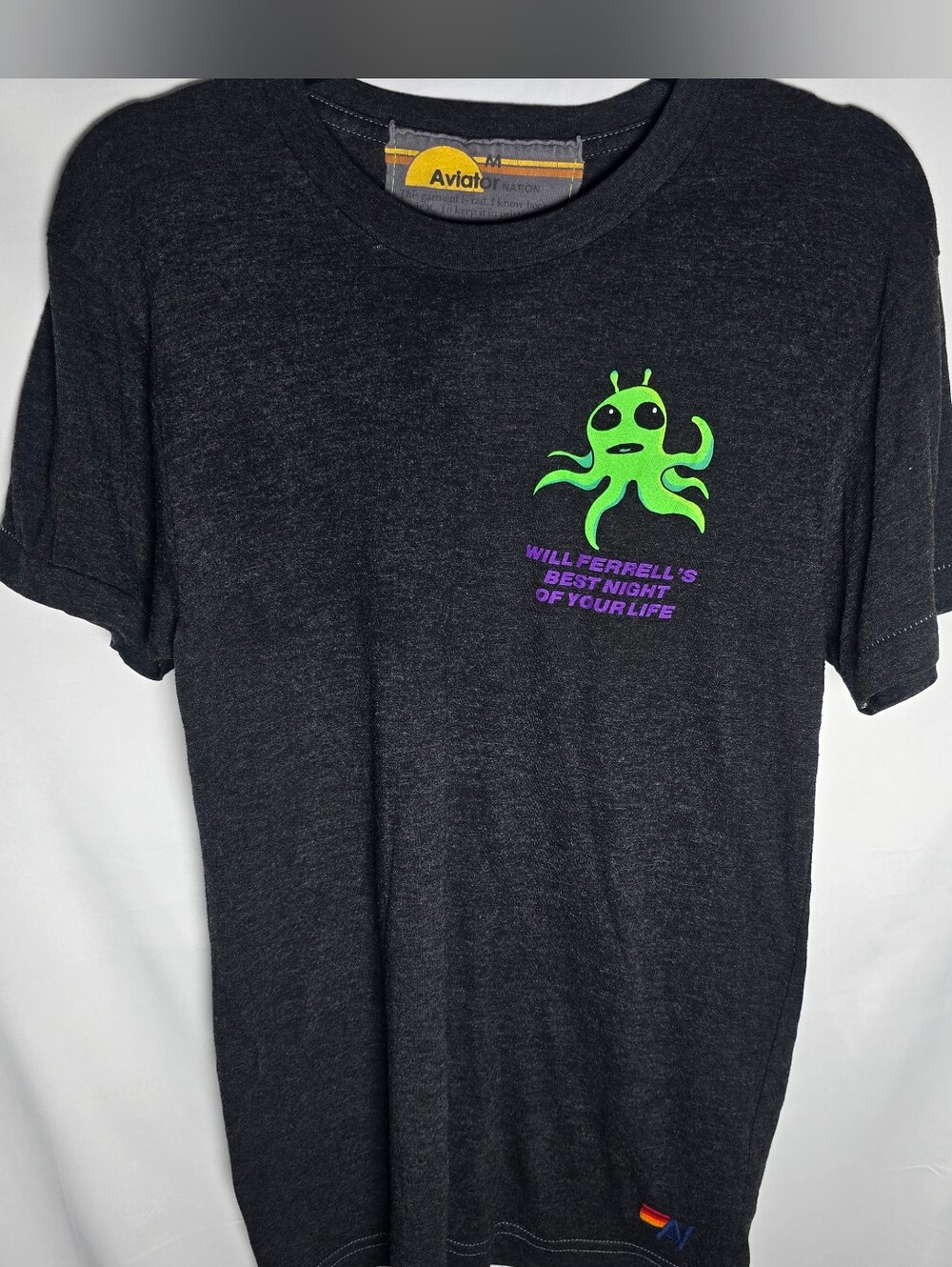 Aviator Nation Lightweight Graphic T‑Shirt Will Ferrell Best Night Green Alien M